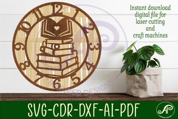 Book Lovers Wall Clock Laser Cut Files