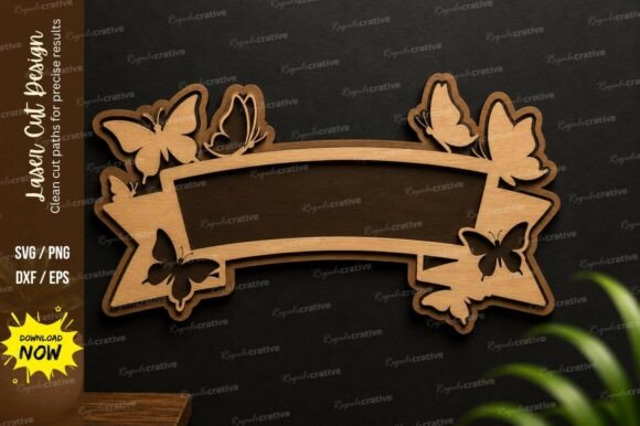 Butterfly Banner Frame Laser Cut Svg: Elegant Design File