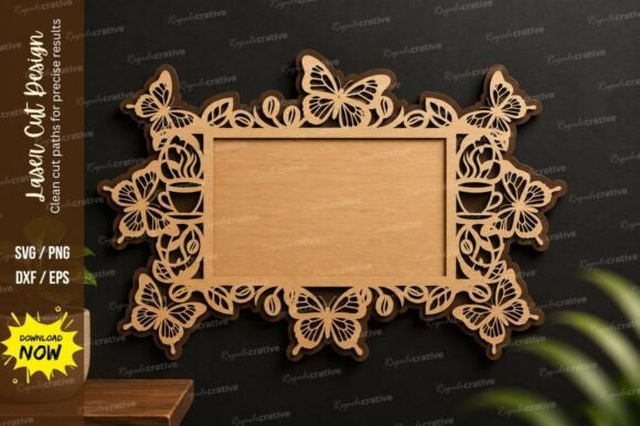 Butterfly Floral Label Laser Cut SVG File: Elegant Design Elements