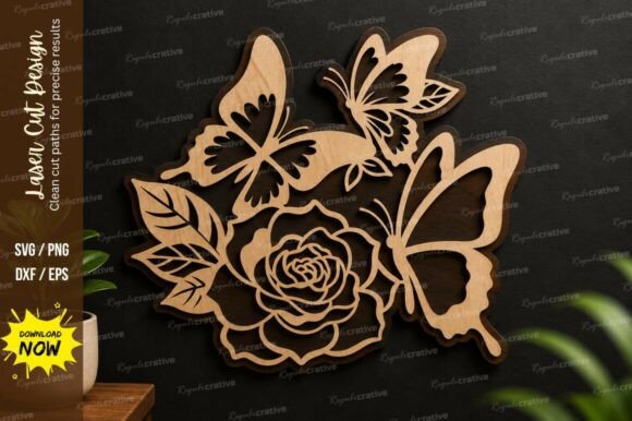 Butterfly Rose Decor Laser Cut Svg File