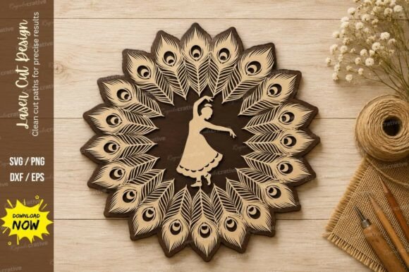 Create H1 From Peacock Mandala Laser Cut SVG Design