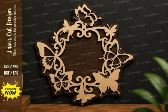 Elegant Butterfly Ornate Frame Laser Cut Svg