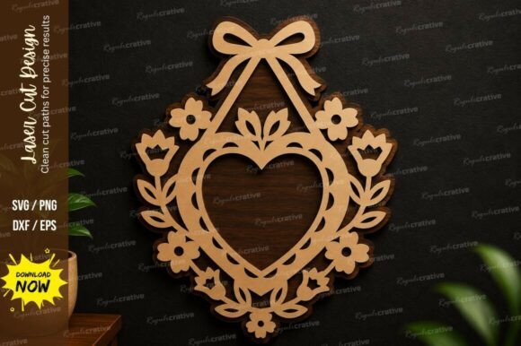 Elegant Floral Heart Ornament for Laser Cut Projects