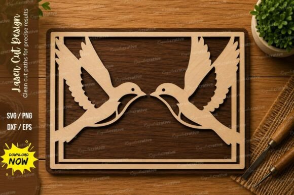 Elegant Flying Birds Frame SVG for Laser Cutting