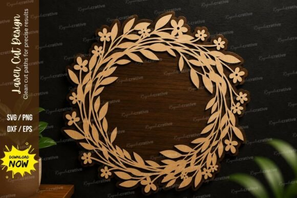 Elegant Leaf Wreath SVG Design for Laser Cutting