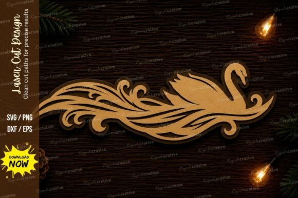 Elegant Swan Flourish Laser Cut SVG