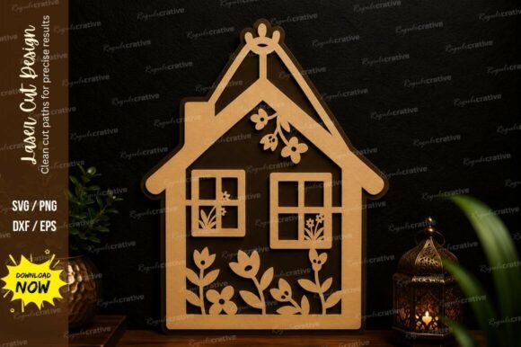 Floral House Wall Art: Elegant Laser Cut SVG Designs