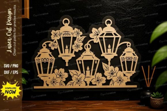 Floral Lantern Cluster Laser Cut Svg
