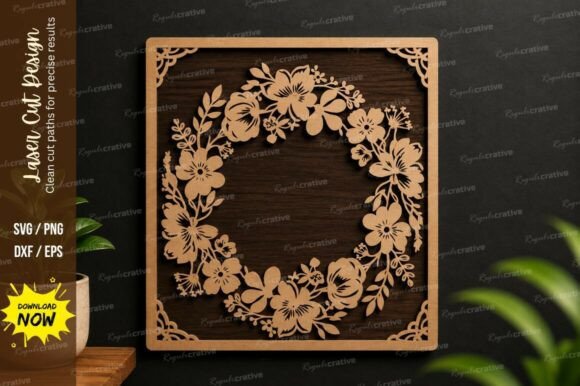 Floral Wreath Square Frame Laser Cut Design