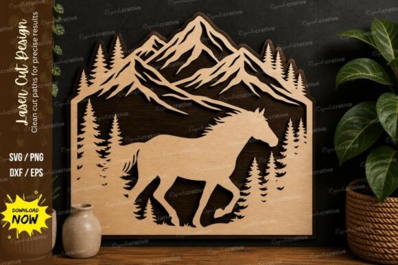 Horse Mountain Scene Laser Cut Svg File