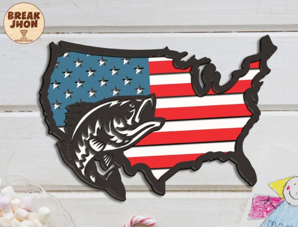 Largemouth Bass Map American Flag Sign: A Digital Craft Asset