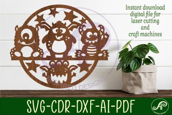 Monsters Wall Art Sign SVG File: Laser Cut Vector Design