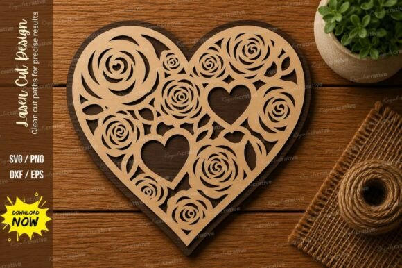 Rose Heart SVG | Romantic Floral Laser
