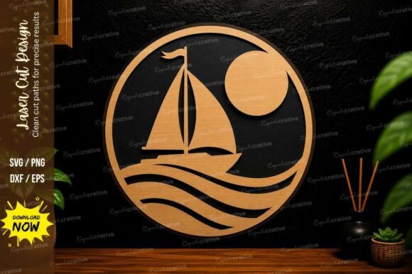 Sailboat Sunset Laser Cut Svg Design