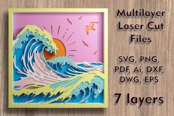 Stunning 3D Ocean Waves SVG for Laser Cut Wall Art