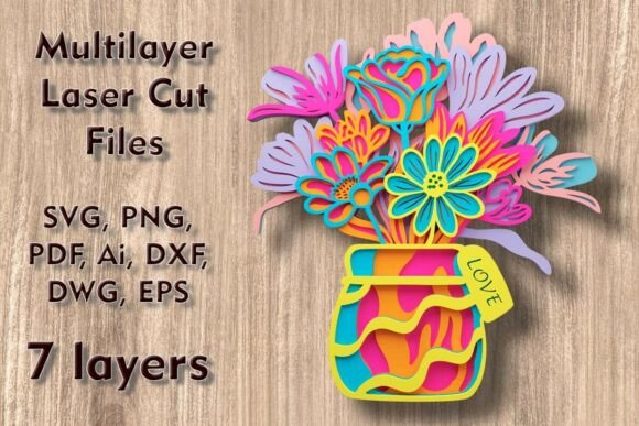 Stunning 3D Vase with Flowers Laser Cut Files for Wall Art