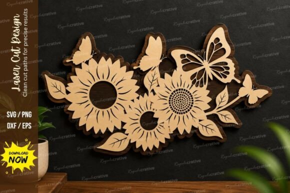 Sunflower Butterfly Decor Laser Cut Svg
