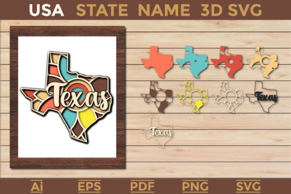 Texas USA State 3d SVG Paper Cut and USA States Name SVG