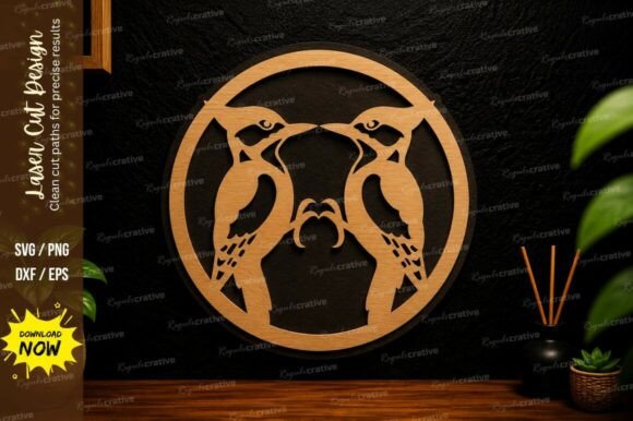 Twin Birds Circle Laser Cut Svg Design: Elegant Craft Files