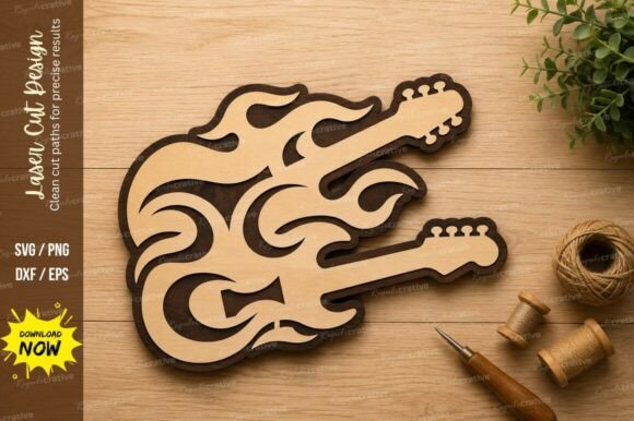 Twin Flame Guitar Laser Cut SVG Design