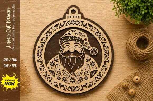Vintage Santa Ornament Laser Cut SVG