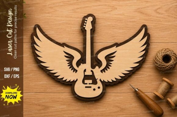 Winged Guitar Laser Cut SVG Design